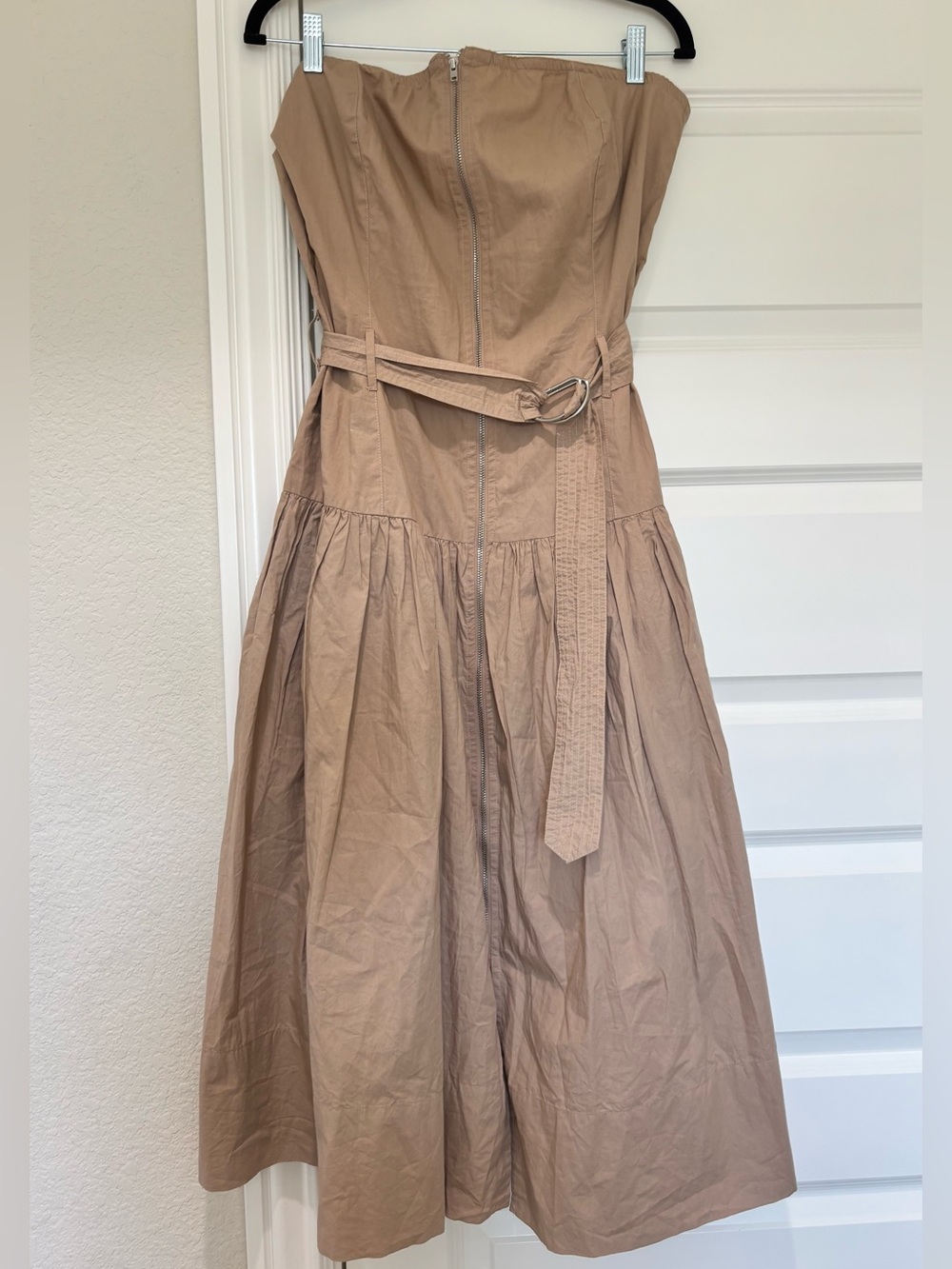 NWT Love The Label L Khaki Tan Strapless Midi Utility Dress Belted 100% Cotton - Picture 4 of 16